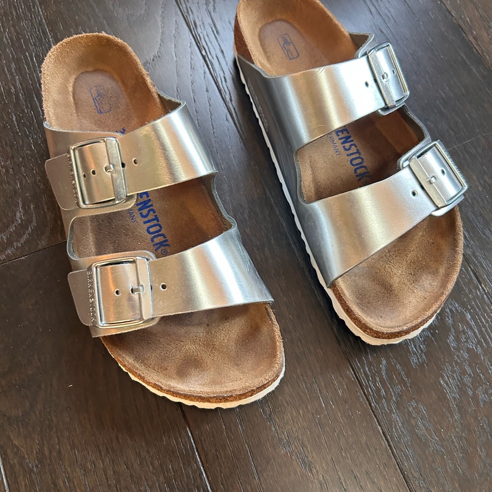 Birkenstock Silver Sandals with Adjustable Straps
